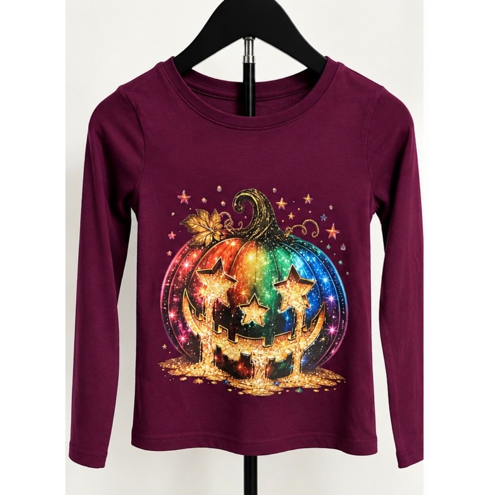 Wonder Nation Girls Purple Rainbow Glitter Pumpkin Shirt & Bow Set Size 6-6X